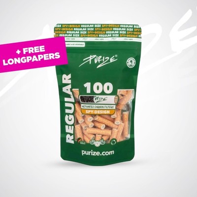 PURIZE Regular Size SPY Aktivkohlefilter Ø 9mm 100 stk. + Free Longpapers