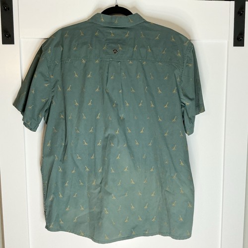 Prana Men’s XL Short Sleeve Button Down 100% Organic Cotton Green Giraffe Print - Picture 2 of 6