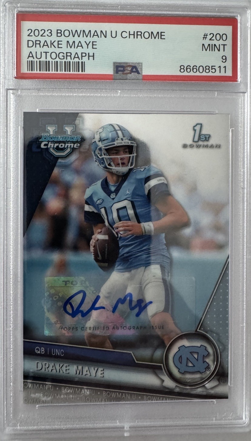 2023 1st Bowman U Chrome Drake Maye Rookie Card Auto GRADED MINT 9 By PSA LOOK👀