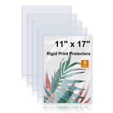 5 Pack 11" X 17" Rigid Print Protectors, Clear Waterproof Hard Plastic Page Shee