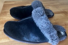 UGG Black Suede Slides with Gray Shearling Trim Size 10 Women  s