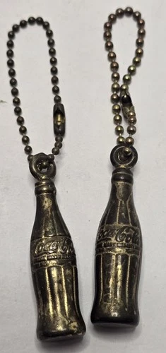 Vintage Miniature Brass COKE COCA COLA Bottle Keychain Charm Pendant Set Of 2