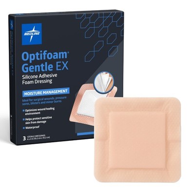 Medline Optifoam Gentle EX Silicone Adhesive Foam Dressing, 4  x 4  Dressing ...
