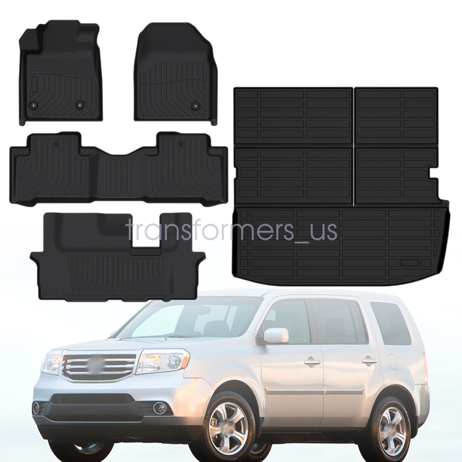 TPE Floor Mats & Trunk Cargo Liner Backrest Mats For 2009-2015 Honda Pilot 5Pcs