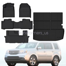 Tpe Floor Mats Trunk Cargo Liner Backrest Mats For 2009-2015 Honda Pilot 5pcs
