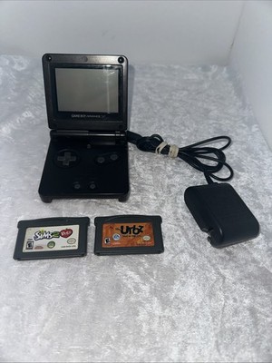 Nintendo Game Boy Advance SP AGS 001 Black GBA Console 2 Games Charger. Works