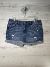 Old Navy Shorts Womens 12 Blue Denim Mid-Rise Boyfriend Distressed Rolled Cuff