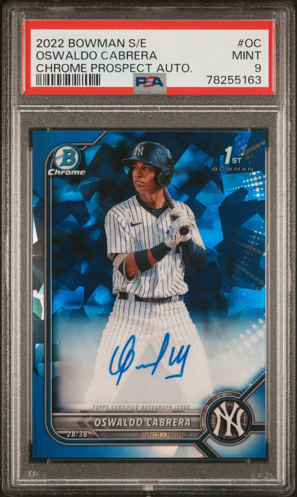 2022 Bowman Sapphire Chrome Prospect Auto Oswaldo Cabrera #BSPAOC PSA 9