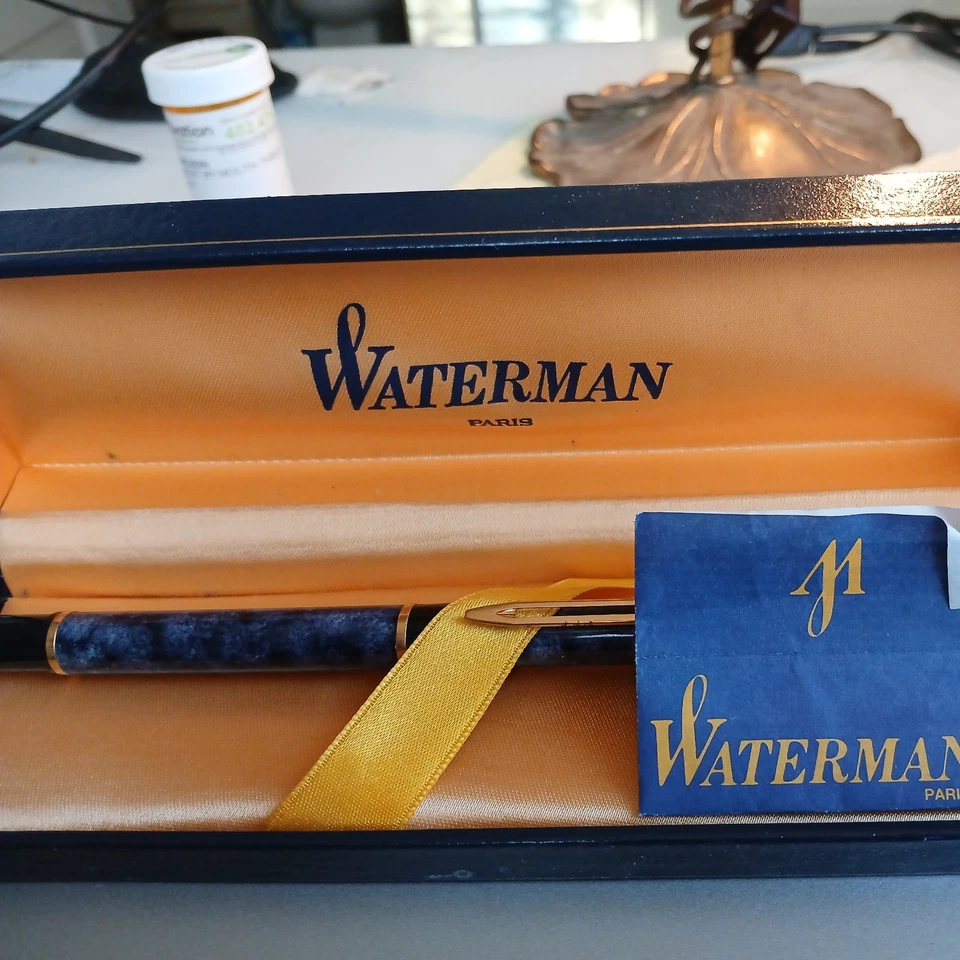 Waterman перьевая ручка синий мрамор тонкий новый в коробке, сделано во Франции - Изображение 4 из 4