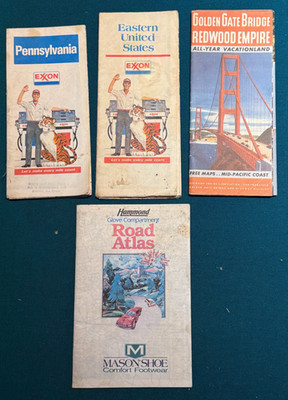 4 Vintage Road Maps / Atlas Pennsylvania, Eastern US, Golden Gate Bridge