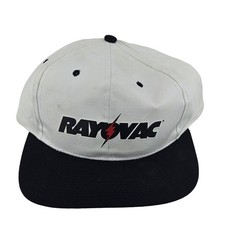 Vintage Rayovac Battery Snapback Hat Two Tone Cap White Black Green Under Brim