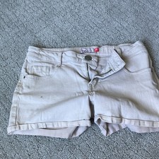 SO Girls Beige Denim Shorts Cotton Solid Light Wash Zip Pockets Size 14