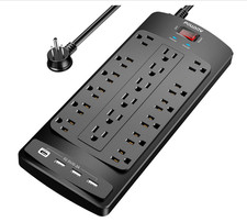 18 Outlets Surge Protector Power Strip - 6 Feet Flat Plug Heavy Duty Extension