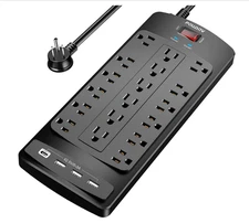 18 Outlets Surge Protector Power Strip - 6 Feet Flat Plug Heavy Duty Extension