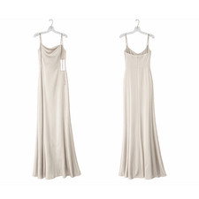 Allure Bridals Beige Sleeveless Cowl Neck Full-Length Slip Column/Sheath Dress