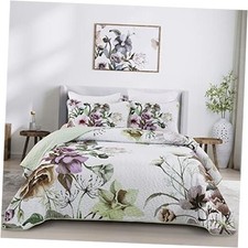 Floral Quilt Set 3 Pieces Boho Floral Quilt Coverlet Set Soft Full Green