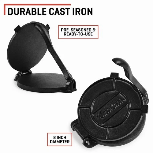 Uno Casa 8-inch Heavy-Duty Cast Iron Tortilla Press - Thumbnail 2