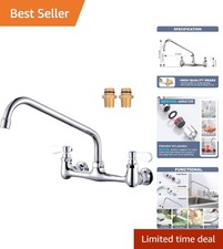 Sleek 12-Inch Swivel Spout Wall-Mount Kitchen Faucet for Restaurants  Homes