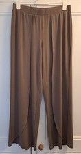 H BY HALSTON JERSEY FLY AWAY WIDE LEG TROUSERS IN TAUPE, UK SIZE L
