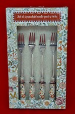 WILLIAM MORRIS -  SET OF FOUR:  PORCELAIN HANDLE PASTRY FORKS - OPENED, UNUSED!