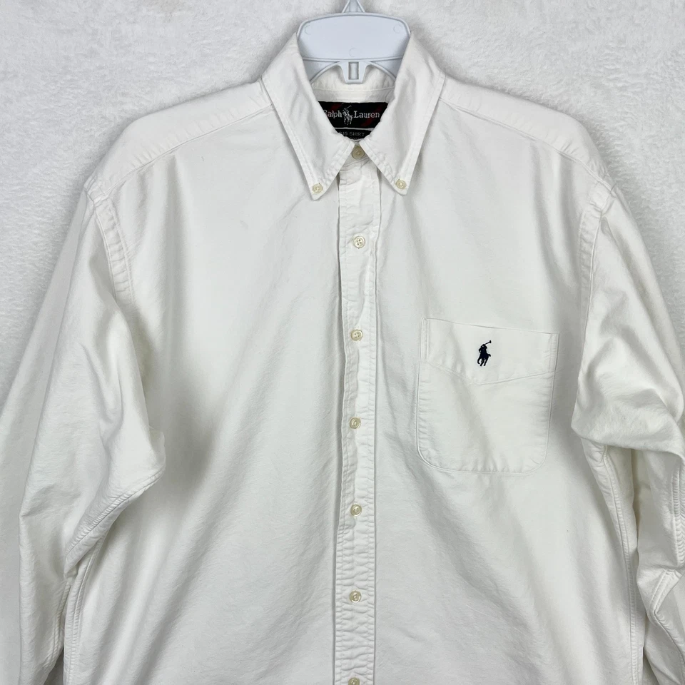 Ralph Lauren White Button Down Shirt Mens Small Long Sleeve Pocket Blue Pony - Image 3 of 4