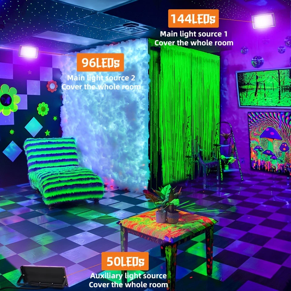 1-4X UV Black Light 100W Bar UV LED Stage Blacklight Party DJ Club for Halloween - Image 2 of 4