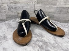 Tory Burch Sandals Slides Women 7M Shoes White Gold Leather Thong T-Strap Flats