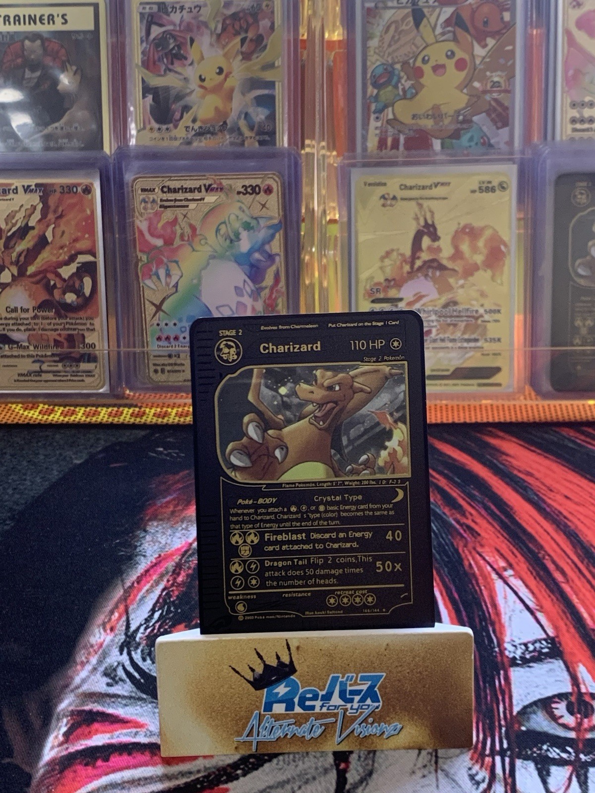 Custom Art Pokémon Black Gold Metal Card Charizard Skyridge 146/144