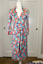 Diane von Furstenberg 3/4 Sleeve Silk Wrap Dress DVF Pattern Print Size 6