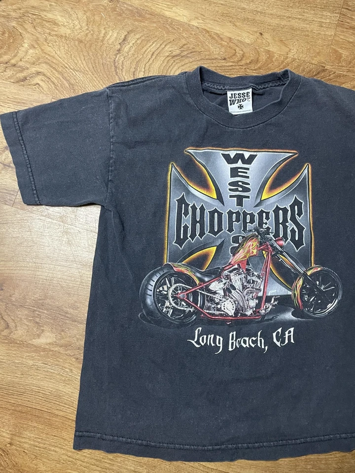 West Coast Choppers Shirt Youth Large Black Graphic Long Beach CA Sparkles - Image 2 of 4