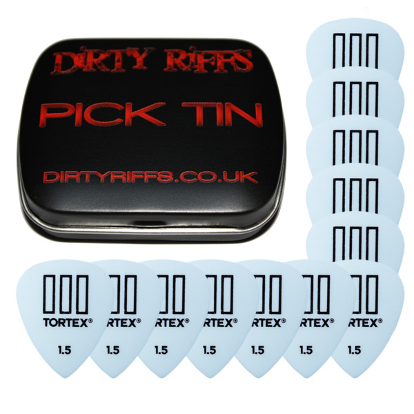 12 x Dunlop Tortex TIII Guitar Picks Plectrums - 1.50mm White In A Pick Tin