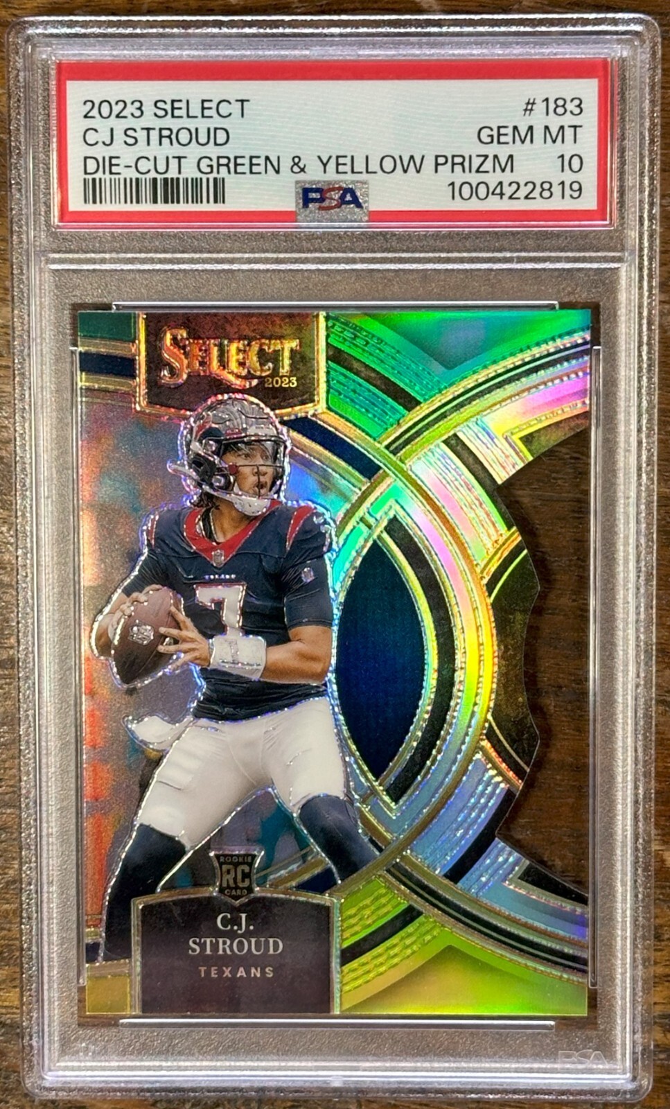 2023 Panini Select Premier C.J. Stroud #183 Green & Yellow Prizm Die-Cut PSA 10