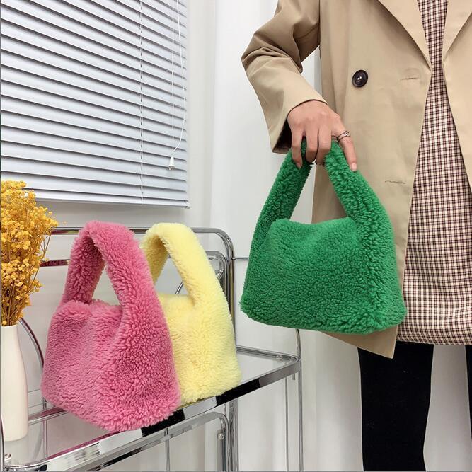 Women Faux Fur Shoulder Chain Furry Bag Tote Handbag Bag Fluffy Zip Soft Winter