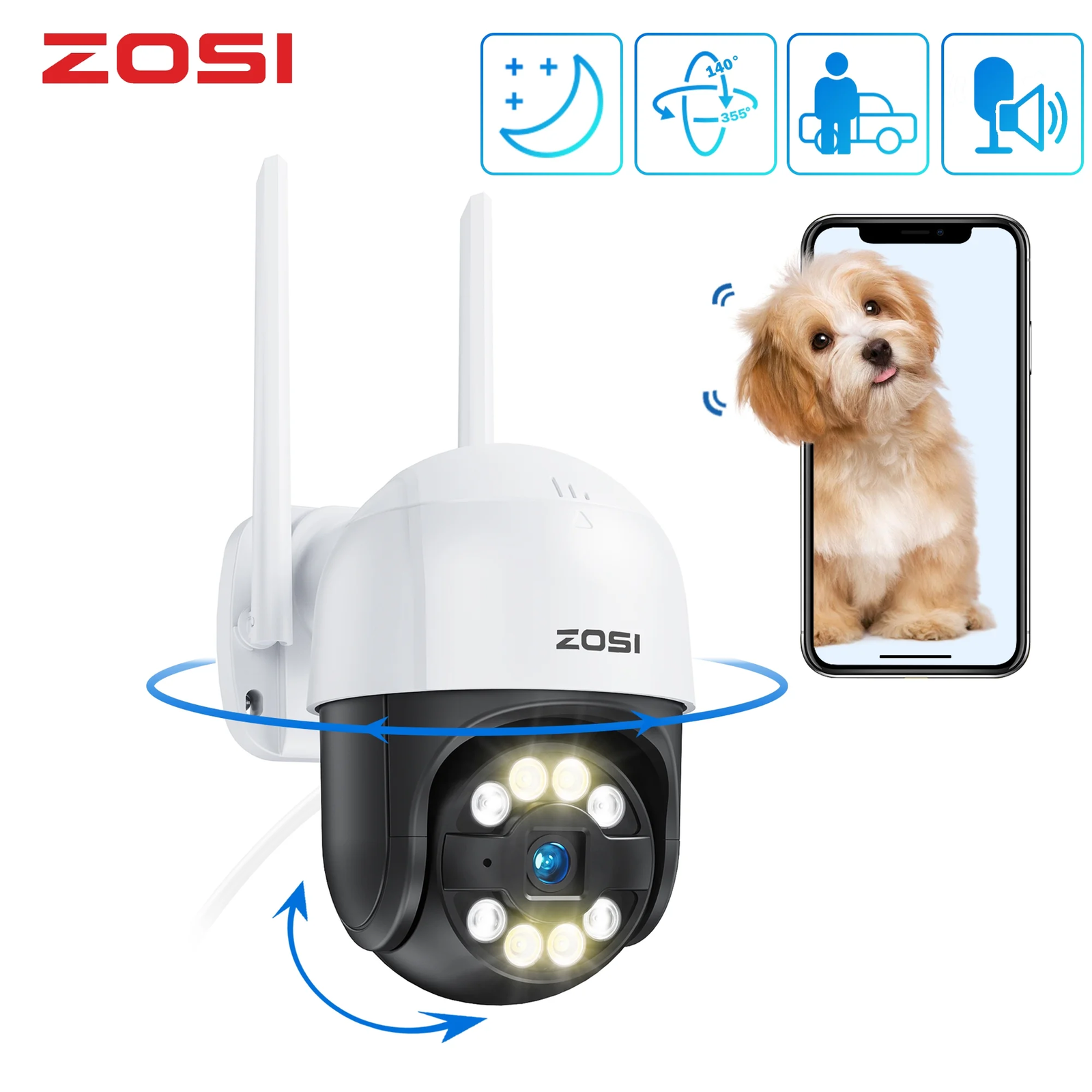 3MP PTZ WiFi Security Camera with 360° View, Audio, and Spotlight-image