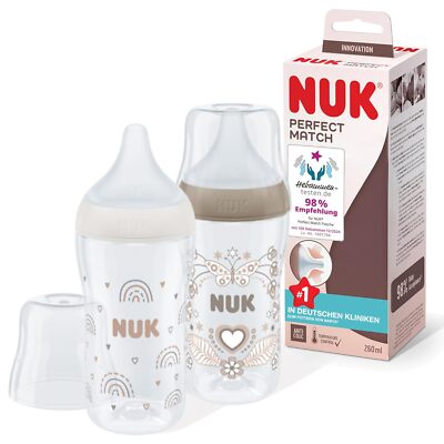 NUK Perfect Match Twin Set 260ml   Regenbogen & Herz Design