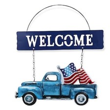 Welcome Sign USA American Flag 4th July Hanging tin Truck Porch Decor Nostalgic