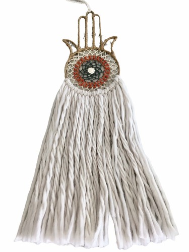 Atrapasueños Decoración Pared Grande Hecho a Mano Blanco Tostado Azul Naranja 33" Boho - Imagen 3 de 7