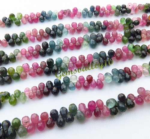 Natural Multi Tourmaline Faceted Teardrop Gems Beads 5.5-6.5mm 8"Strand GV-3423 - Picture 2 of 12
