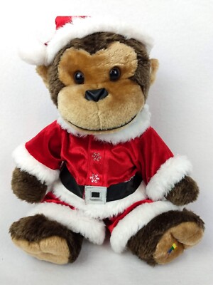 Noahs Ark Animal Workshop Monkey Brown Red Santa Suit Plush Stuffed Toy 14”  Soft