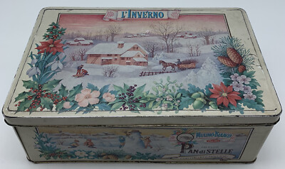 Vintage 1986 Mulino Bianco Pan Di Stelle Biscuit Tin Winter Italy