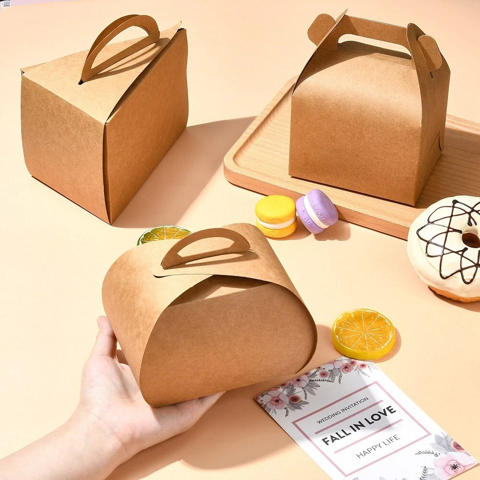 40x Cajas de Papel Kraft Marrón Cupcakes Contenedor Cajas a dos aguas Fiesta Faver Regalo Foto 4 de 4