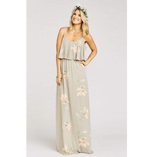 NWT Show Me Your MuMu Caitlin Ruffle Maxi Dress in Lily Showers Gray Sz. Small