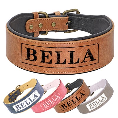 Wide Custom Real Leather Padded Dog Collar Personalized with Name for Rottweiler