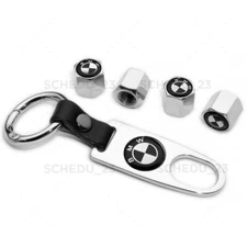 4x Universal Black White Car Wheel Tire Valve Dust Stem Air Cap Cover + Keychain