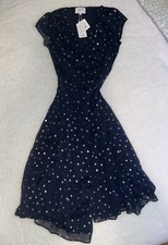 NWT ~ SUD Express ~ Wrap Dress Navy Blue with Gold Polka Dots Women's Small