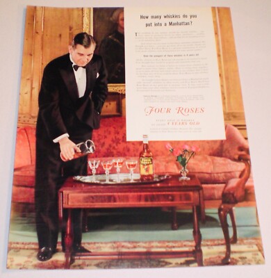1939 Four Roses Whiskey ~ Every Drop Is At Least 4 Years Old ~ VINTAGE PRINT AD