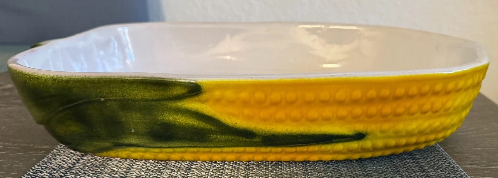 VTG CORN pattern baking pan Italy ceramic glazed terracotta lasagna rectangle