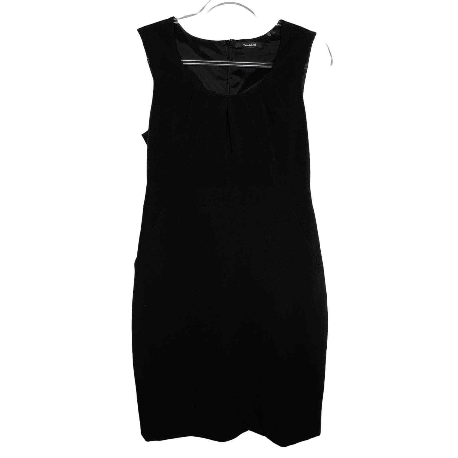 TAHARI Sheath Solid Black Cocktail Dress Womens 10 Gem