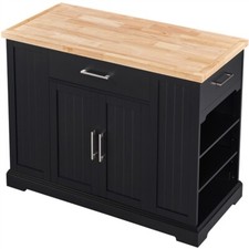 Rolling Kitchen Island Cart Storage Cabinet with 3 Drawers  Open Shelves Black