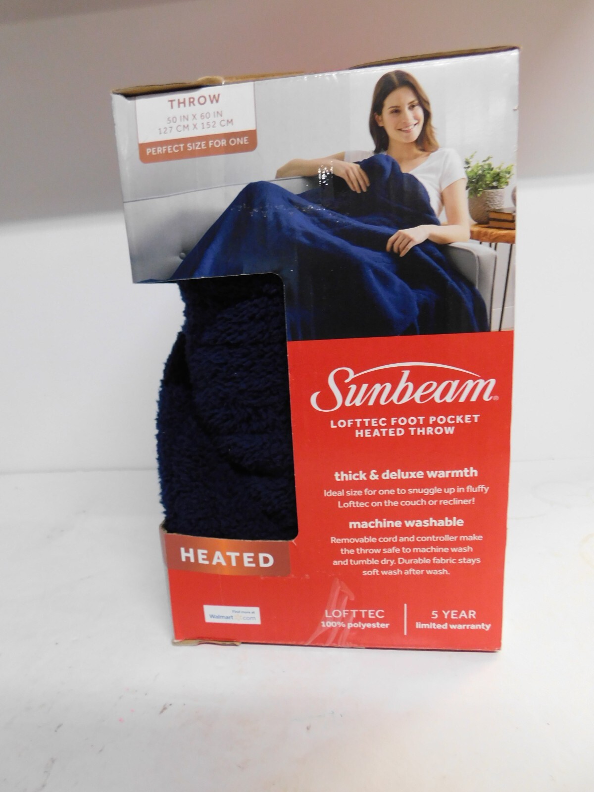 Sunbeam Lofttec Foot Pocket Heated Throw w/3Heat SettingNavyNew in Box eBay